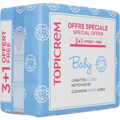 TOPICREM LINGETTES À L'EAU NETTOYANTES X 60 (PACK DE 4: 3+1) PROMO